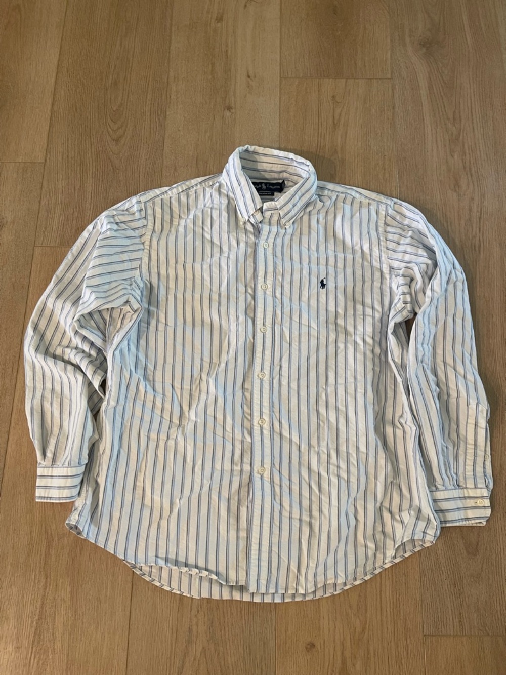Ralph Lauren White Button-Down Shirt with Light Blue Stripes